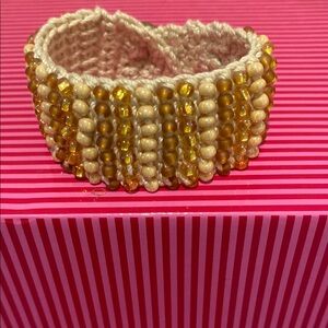 Handmade Crochet Gold and Cream Bohemian Beaded Bracelet